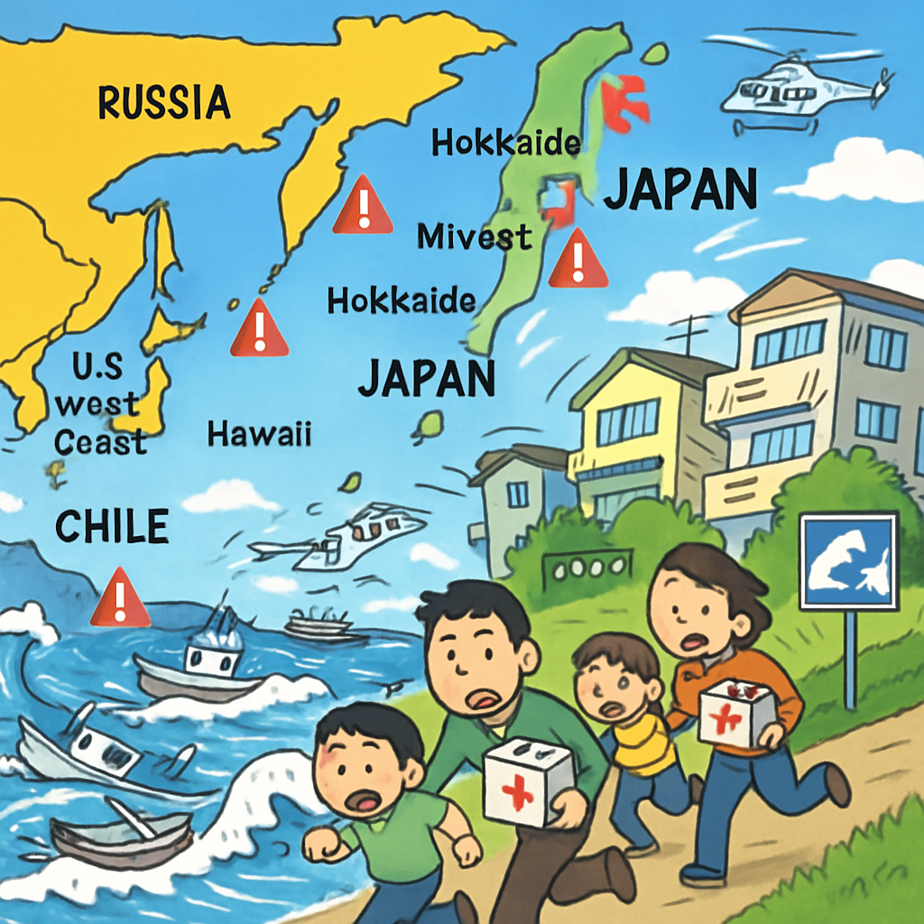 Buildings shake and people take shelter after tsunami warnings